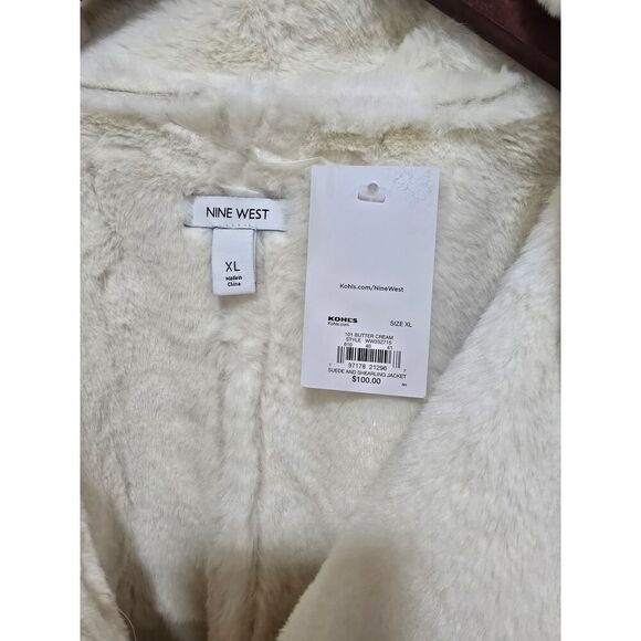 Nine West Faux Sued Aviator Jacket Ivory Super Cozy Front Buttons NWT Size XL - Picture 5 of 13